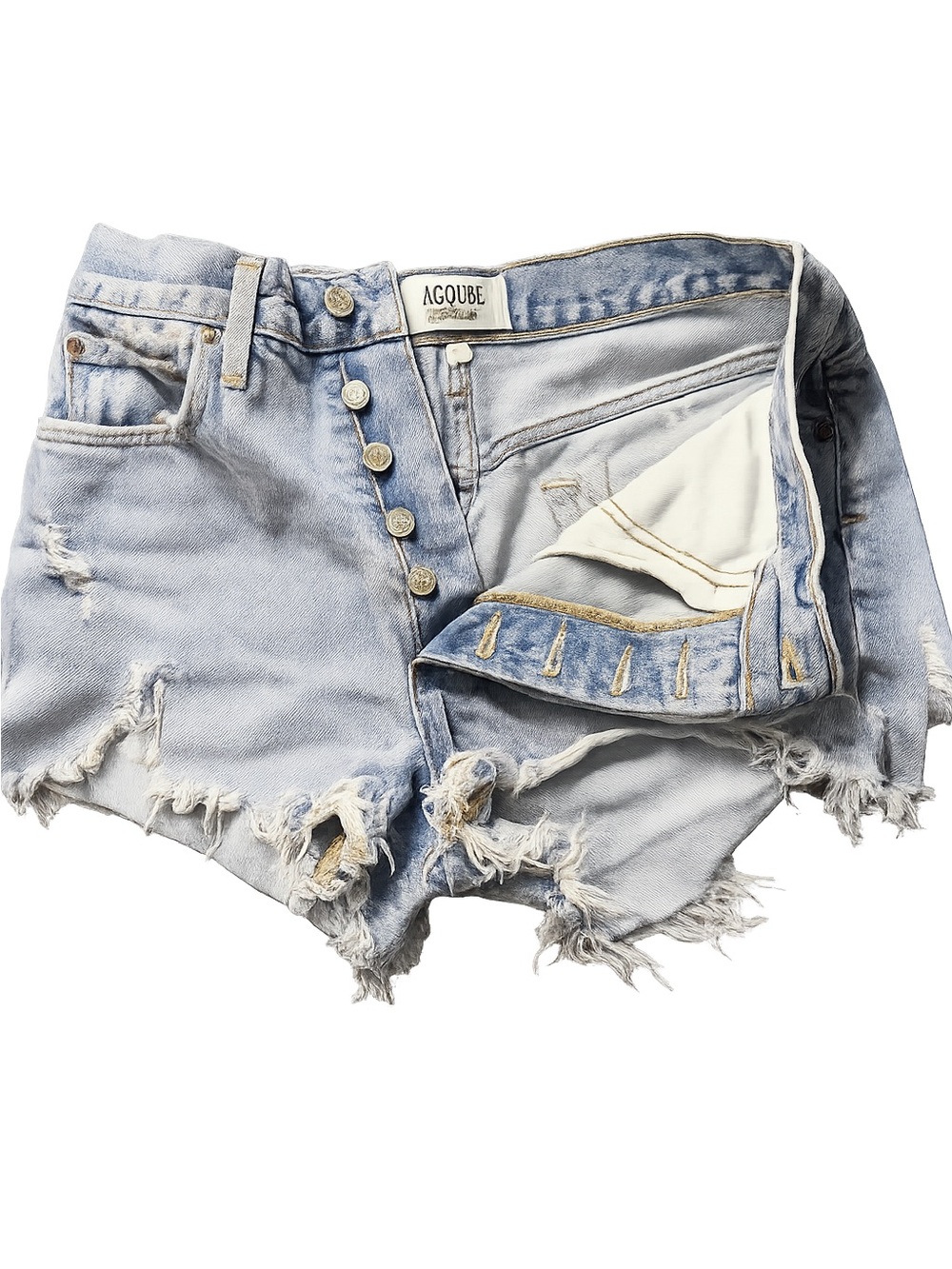 Agolde Light Blue Distressed High-Rise Denim Shorts